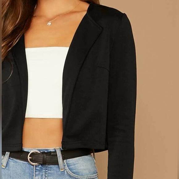 Black Solid Open Front Blazer - Picture 5 of 6